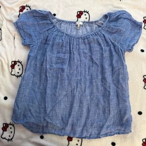 Joie Bright Blue Linen Babydoll Flutter Top Small